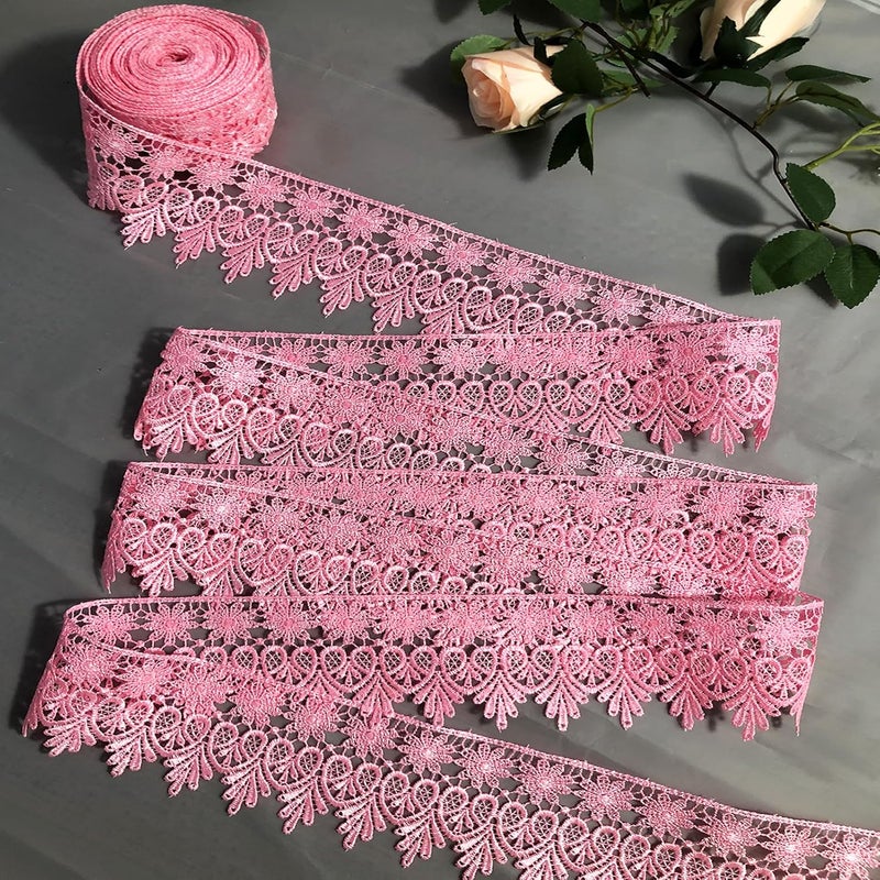 DKKUAYANGUP (Dark Pink Floral Lace Trim - 5 Yards, 9cm Wide | Wedding Dress Embellishment, Gift Packaging, Party Decor | DIY Sewing & Craft Supplies - Image 5